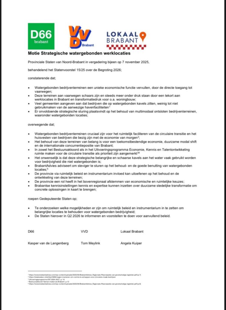 Motie watergebonden werklocaties