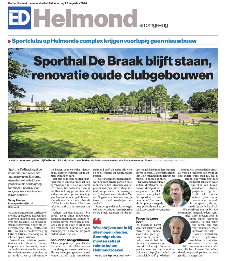 Sporthal De Braak blijft staan, renovatie oude clubgebouwen