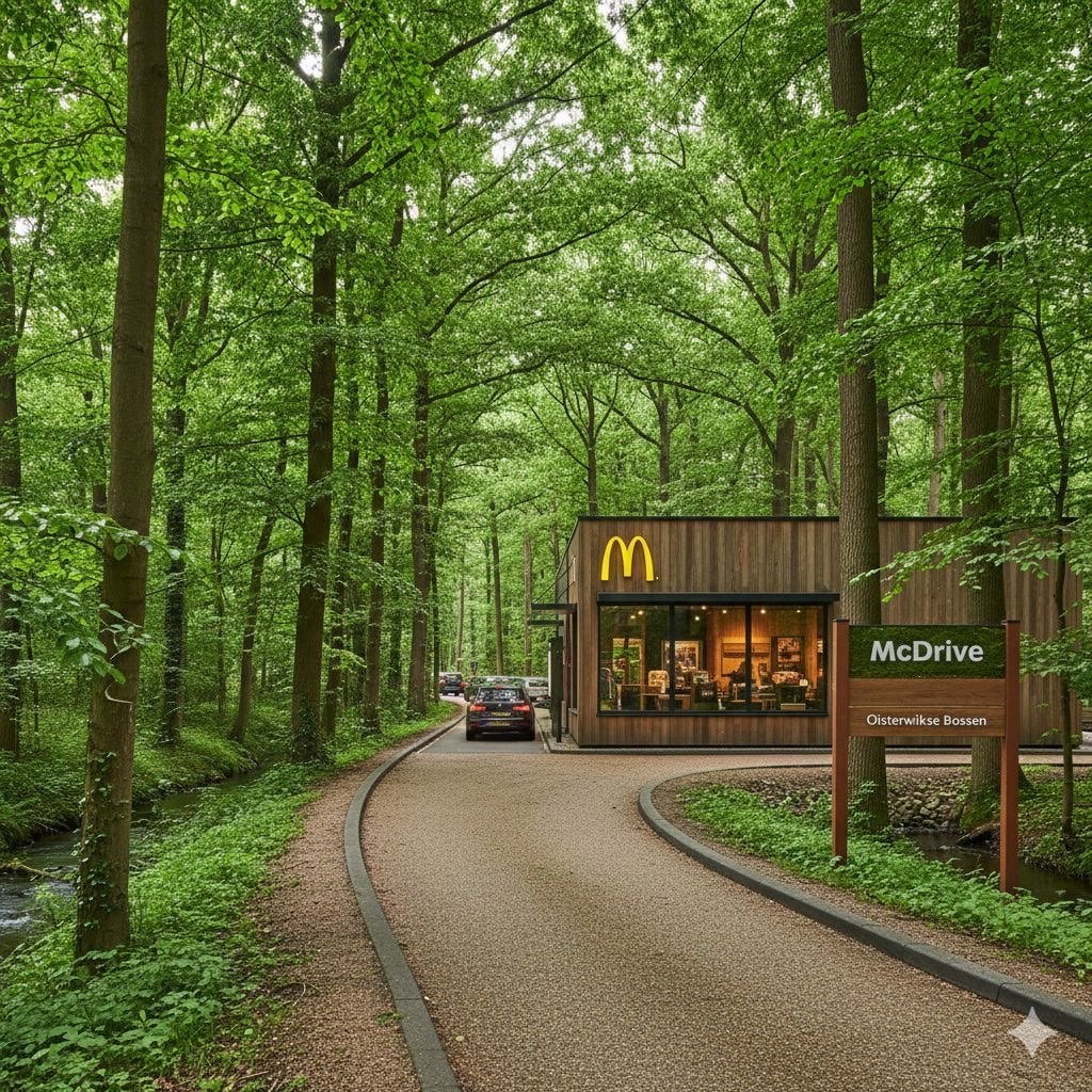 Fastfoodrestaurant pal naast onze bossen en vennen