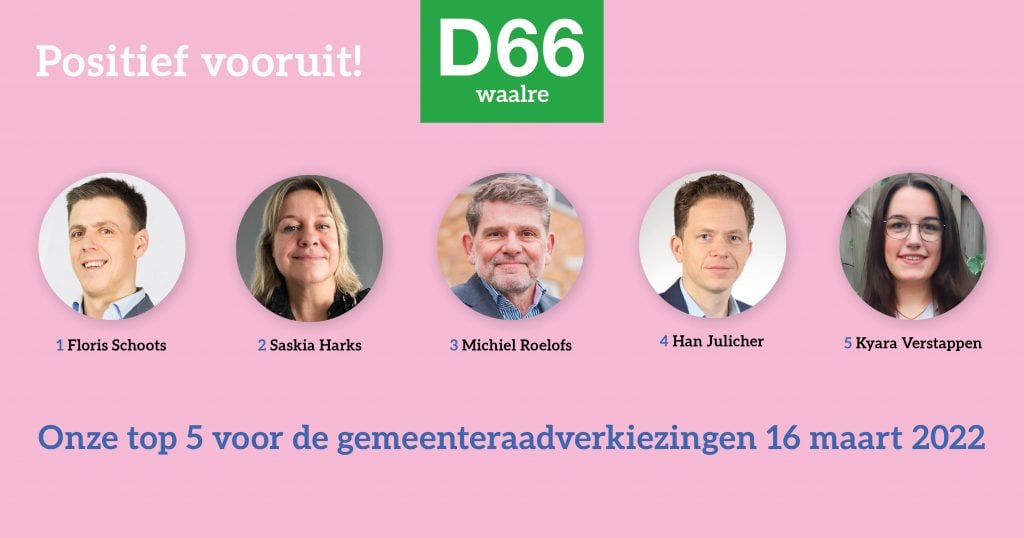 kandidaten top 5 D66 Waalre