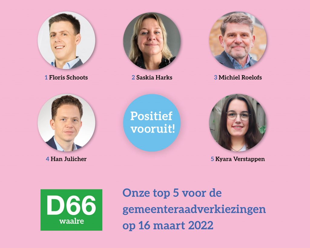 Top-5 kandidaten D66 Waalre gemeenteraadsverkiezing 2022