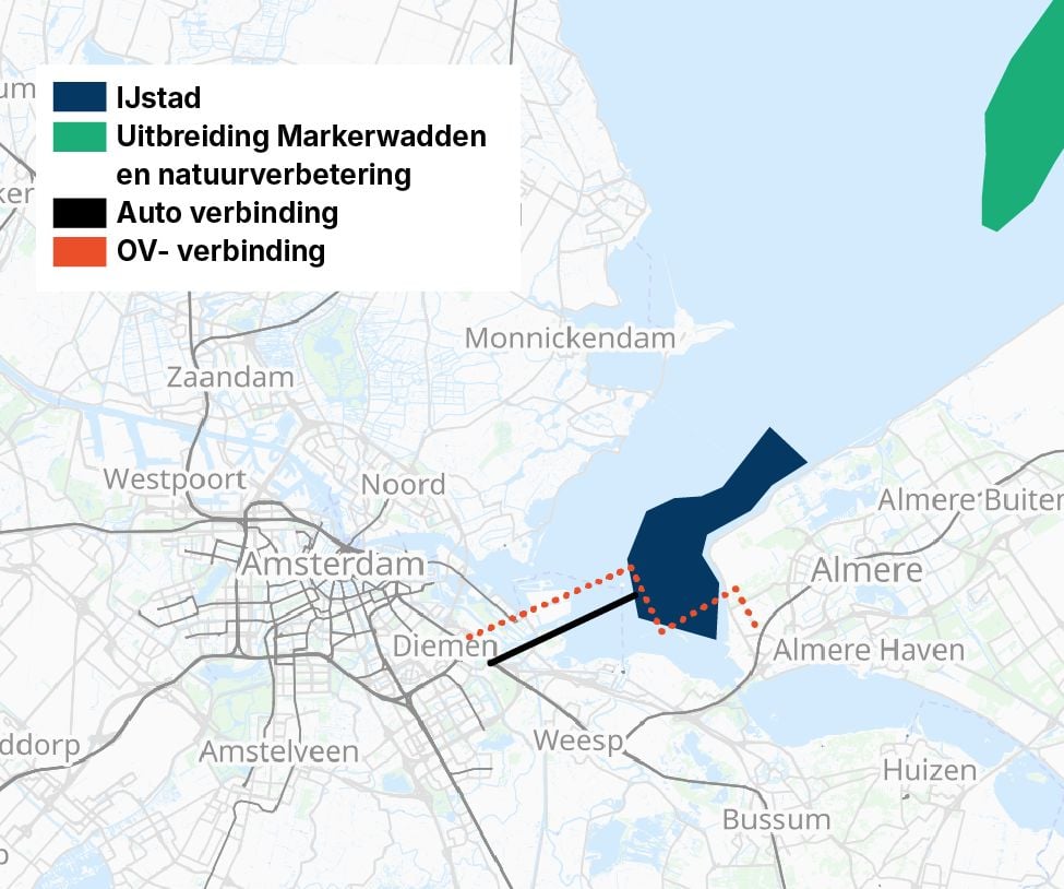 Voorstel D66: eiland met 60.000 woningen tussen Almere en Amsterdam